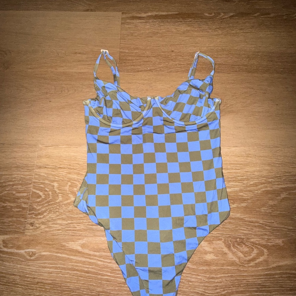 Acacia Swimwear Blue and Green Patterned Swimsuit